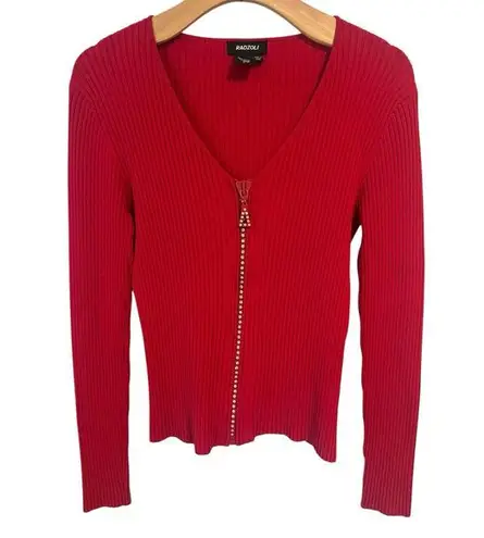 Radzoli Blouse Womens Size S Vintage Red Full Zip Ribbed Long Sleeve Sweater Top