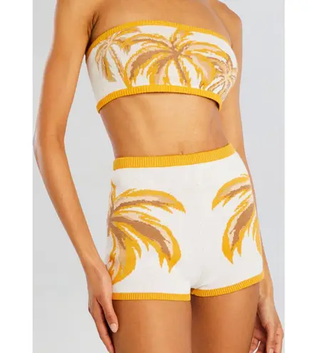 Retrofête Pera Knit White Yellow Palm Tree Knit Ankle Cropped Pants
