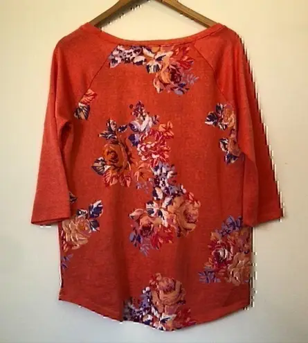 Arizona Jeans ARIZONA JEAN CO Orange Purple White Floral 3/4 Sleeve Knit Tee Top JUNIORS Large
