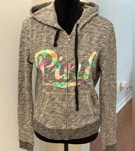 PINK - Victoria's Secret PINK by Victoria’s Secret Grey “Tropical” Hoodie Full Zip Front