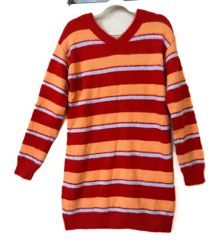 Davi & Dani brightly colored, v neck striped sweater dress. Very soft!