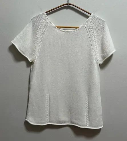 Vintage Cottagecore white knit sweater top cotton doen bohemian small medium