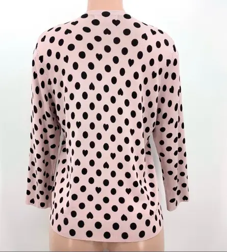 Cable & Gauge Pink Pearl Button Down Black Heart Polka Dot Valentine Cardigan L