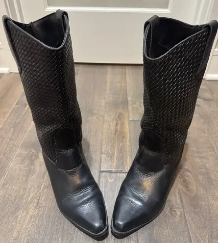 Dingo Black Woven Leather Western Cowboy Boots Women’s 9M Pointed Toe