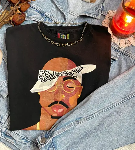 Rare Cross Colours Tupac shakur hip hop pop art short sleeve tee Black Size M