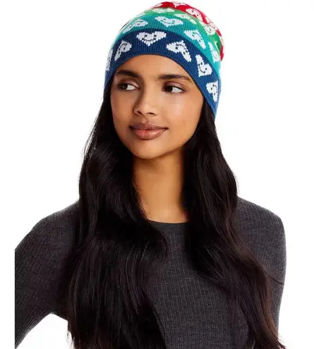 Aqua x Kerri Rosenthal Multicolor Heart Beanie/Hat FUN! One Size, Pink Multi NWT