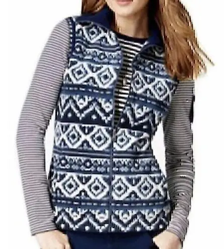 American Living NEW NWT Blue Navy Cream Aztec Tribal Print Fleece Vest Small S