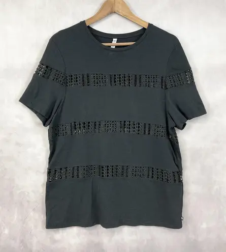 Fabletics  Zarina T-Shirt Womens Large‎ Crochet Inset Stipe Activewear Athleisure