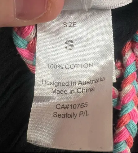 Seafolly black 100% cotton gauze maxi dress braided strappy neck tie size small