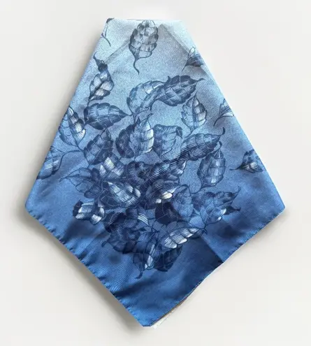 Vintage Polyester Scarf Blue Leaf Design Made in Italy 26.5 inch Square