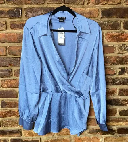 City Chic NWT  Cornflower Blue Simple Luxury Satin Faux Wrap Top Women's XS/14