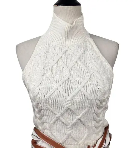 Rosie Assoulin Knit Halter Sash Crop Top in White Open Back Size 6 NWT