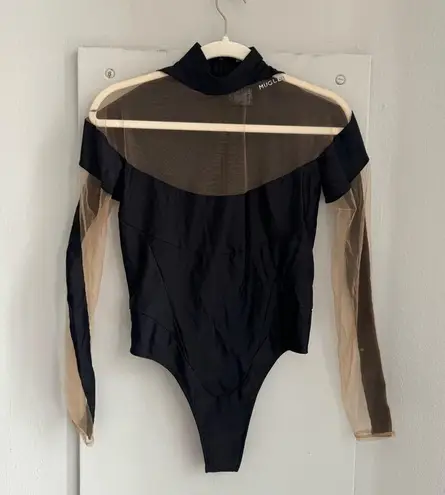 MUGLER Black Illusion Stretch Bodysuit 40 Size L