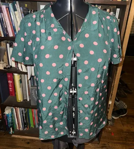 Boden polka dot silk blend button down short sleeve luxe blouse Pink Size 8