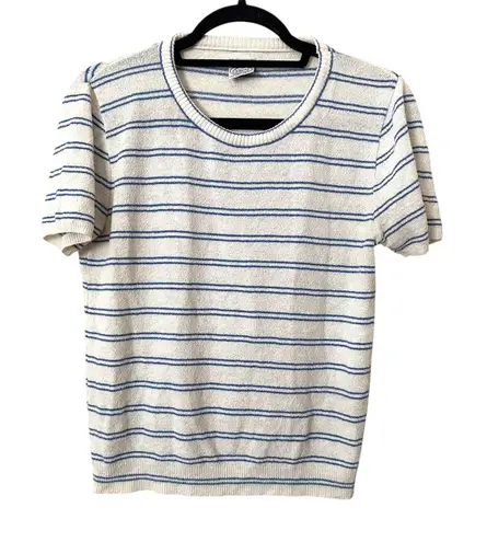 EXMOOR Striped Knit Short Sleeve Vintage Medium White