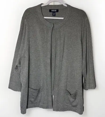 LANDS' END Outfitters Cardigan Women's 3X Open Front Sweater Gray Cotton Modal