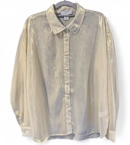House of Harlow 1960 Sheer Shimmer Button Down Blouse Women’s M Gold Party