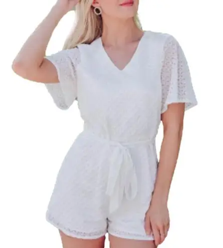 NWT GILLI White Eyelet Romper Medium Lace Overlay Beachy Bridal Fairy Feminine