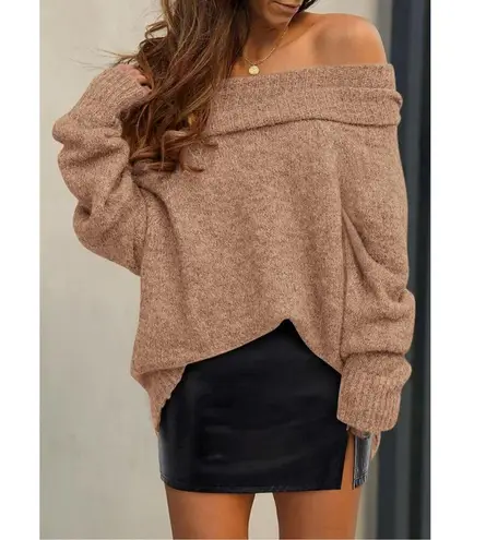 PRETTYGARDEN NEW Tan Sweater Off The Shoulder Long Sleeve Loose M
