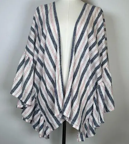 Laurie Felt Linen Blend Open Front Cardigan Flutter Sleeve Women’s Size M/L Blue