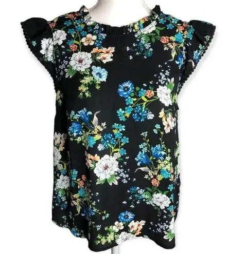 Crescent  & Willough Floral High Neck Frilly Blouse