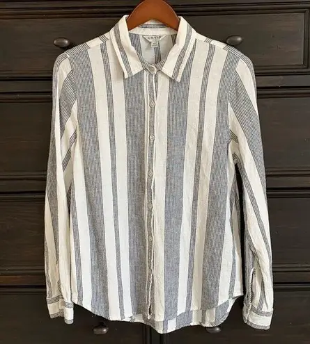 Orvis  Women’s Small Black & White Striped Linen Long Sleeve‎ Button Shirt