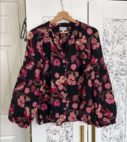 Olivia James the label Emory bird print button down Black