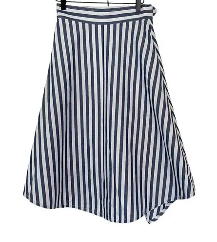 Maeve Anthropologie Pinstripe Midi Skirt Asymmetrical Belted Sz 4