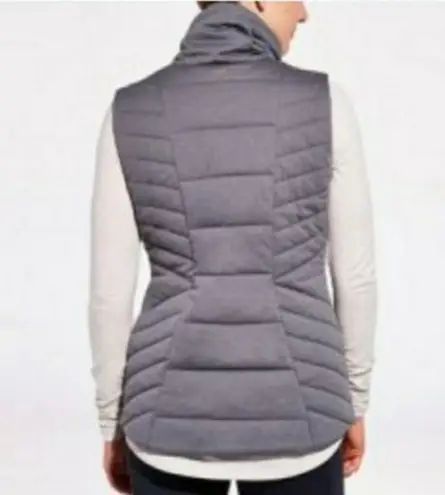 CALIA Asymmetric High Collar Quilted Vest Gray