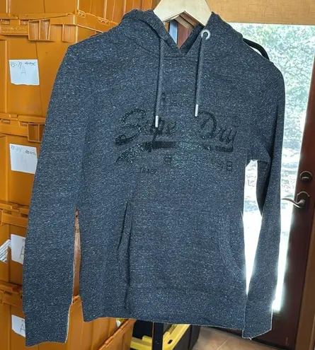 Superdry Vintage Logo Embossed Glitter Hoodie in Black Snowy Size 8