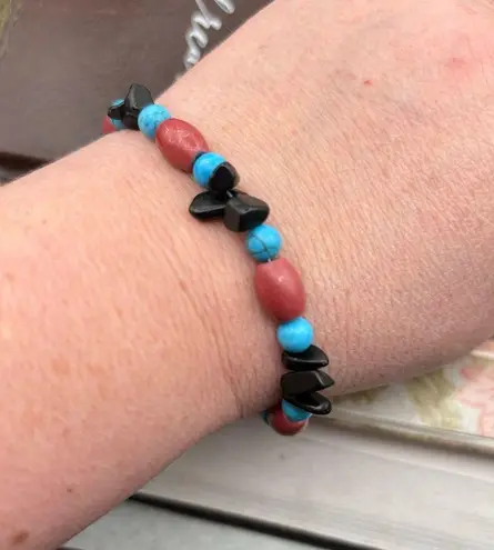 Vintage Y2K Colorful Beaded Gemstone Bracelet With Mahnetic Clasp Blue