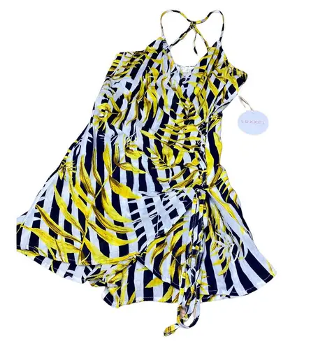 Luxxel  Romper Leaf Print Yellow Black White Stripe Women's Size Small