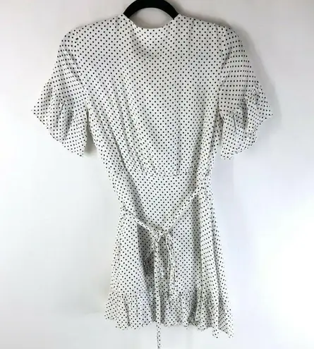 Privacy Please Mini Wrap Dress Ruffle Short Sleeve Polka Dot V Neck White Size S