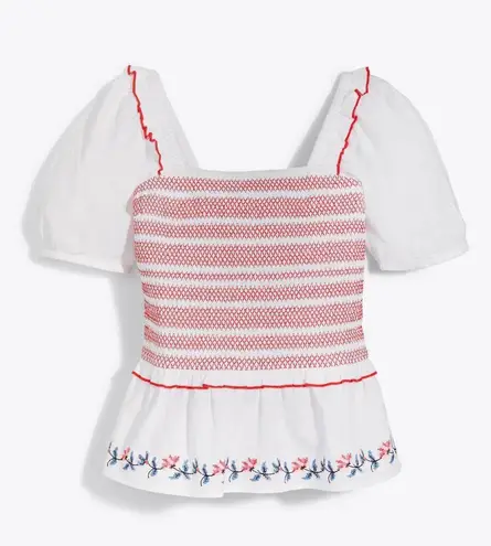 Draper James Peplum Top in Embroidered Camellia, size XS