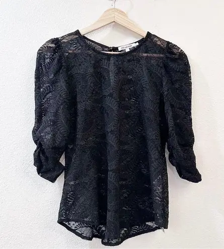 Avec Les Filles Black Lace Puff Sleeves Blouse Size Small Keyhole Back