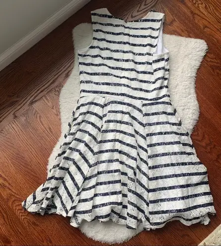 Maison Jules Black & White Striped Lace Fit & Flare Dress SZ M