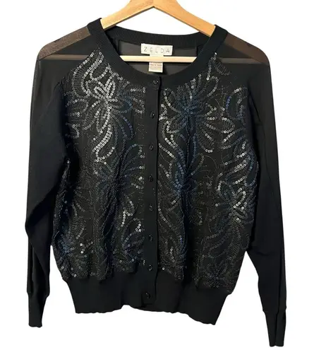 Vintage Zelda Womens Sheer Cardigan Size L Sequins Whimsigoth Evening Goth Retro Black Size L - Image 1