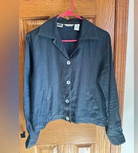 Irish Linen Richard Malcolm Jacket Blazer Black White Pearl Buttons Sz M medium