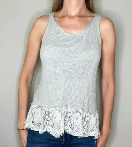 Cloud Chaser Sweater Lace V Neck Sleeveless Tank Top Grey Gray White S SM Small