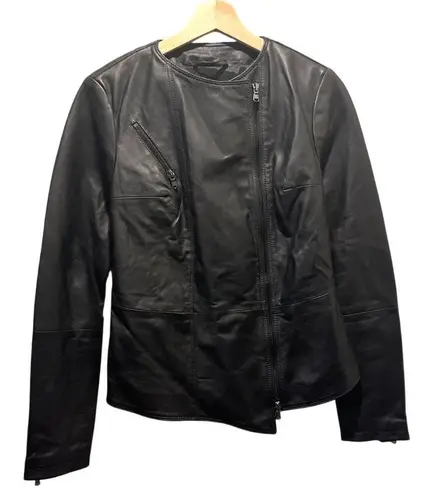 Authentic Vintage De Luxe Italian Black Leather Jacket Sz Women 44 M Zippers Size M