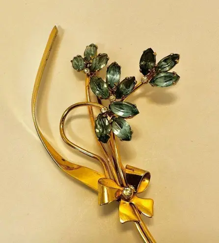 Sterling Silver Coro  craft gold plated and blue flower rhinestone vintage brooch