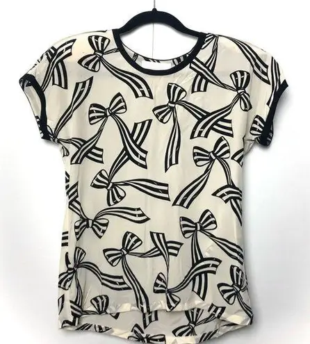 Escada Vintage Silk Bow Print Shirt with Shoulder Pads Black Ivory Size undefined