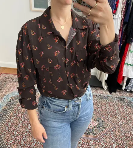 Something Navy Utility Blouse in Brown Floral