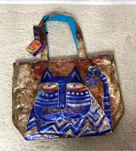 Laurel Burch Artistic Cat Tote Blue