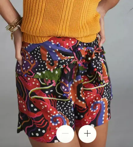 Farm Rio Anthropologie Seaside Dream Printed High Waisted Beaded Shorts