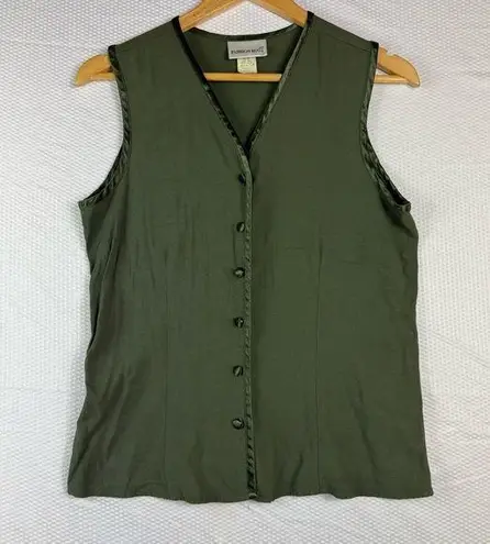 Fashion Bug Vintage 1990s Green Button Down Sleeveless Blouse Size Medium