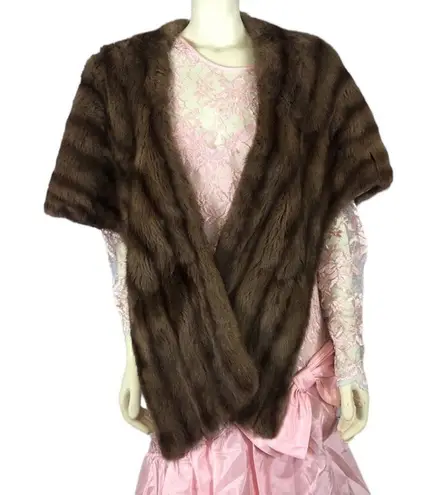 American Vintage 50’s D’Jimas Mink fur Stole Bolero & Muff Wrap Brown Size M