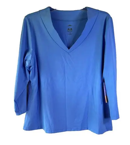 Kenny Dana 3/4 Sleeve Tapered V Neck Top Periwinkle Blue Size L UPF50 NWT Size L