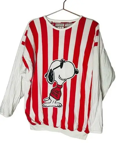 Vintage Red White Striped Double Sided Snoopy Reversible Sweatshirt Size Large