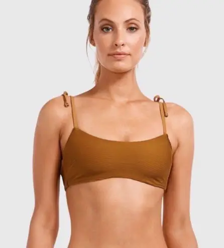 Vitamin A Bella Ribbed Tie Strap Bikini Swim Top Amber Golden Brown EcoRib